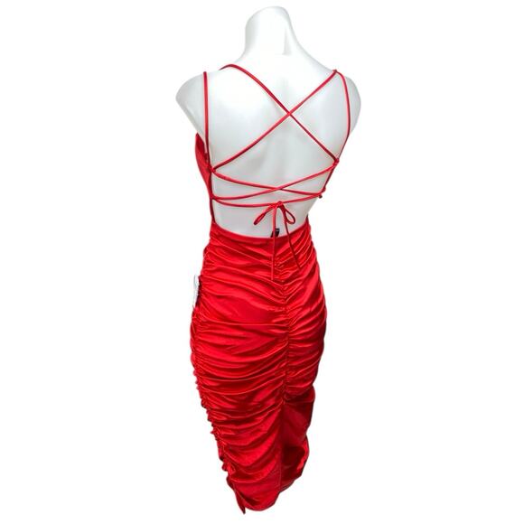 NEW Windsor Silk Satin Sleeveless Strappy Cowl Ruched Cami Midi Bodycon Dress S - Picture 2 of 5